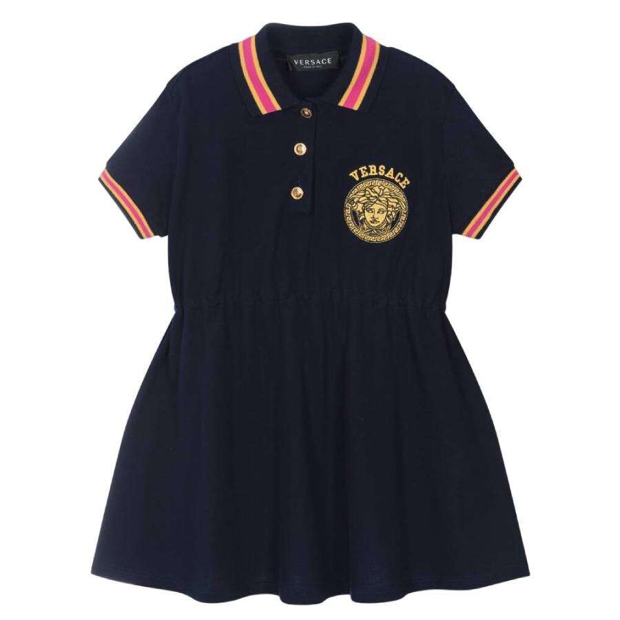 Girls Medusa Logo Embroidered Polo Dress