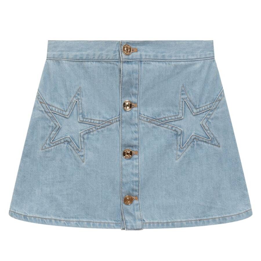 Girls Star Embroidered Button Denim Skirt