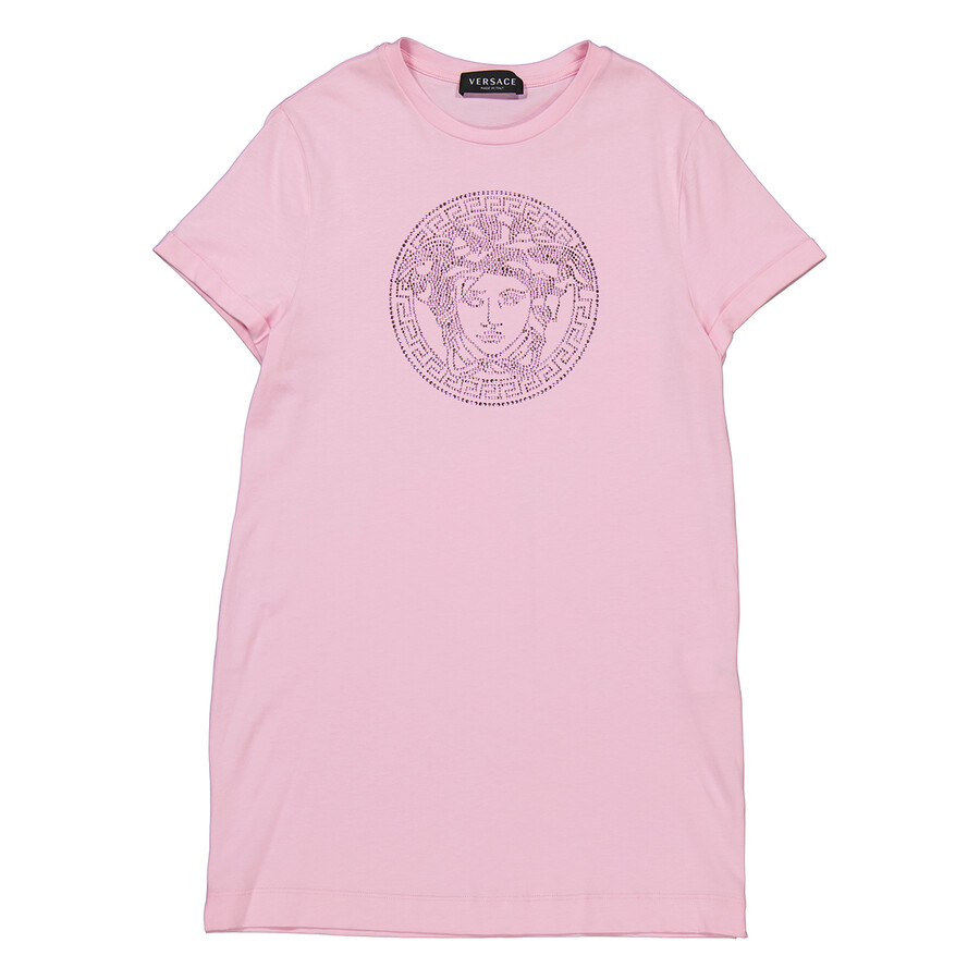 Young Versace Girls Studded Medusa Logo T-shirt Dress In Pink