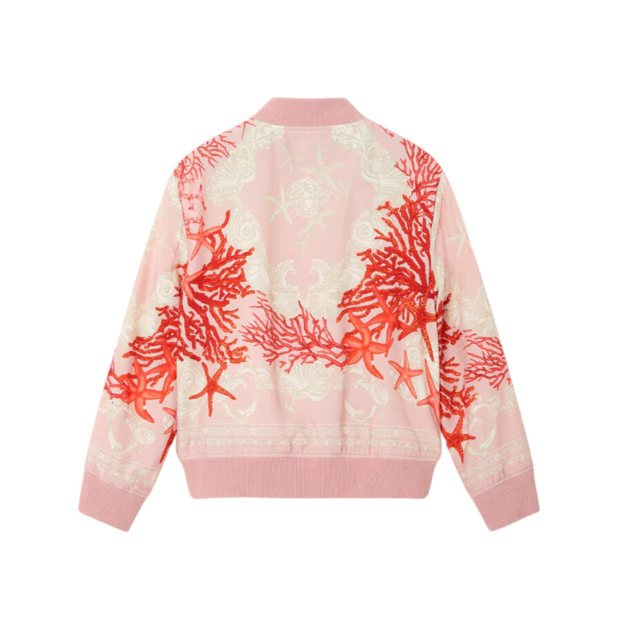 Young Versace Kids Barocco Sea Bomber Jacket In Pink/white
