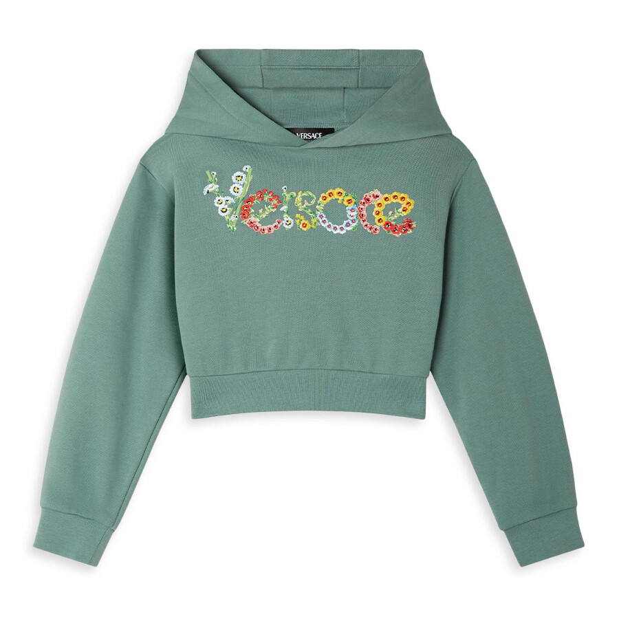 Kids Floral Logo Embroidered Cotton Hoodie