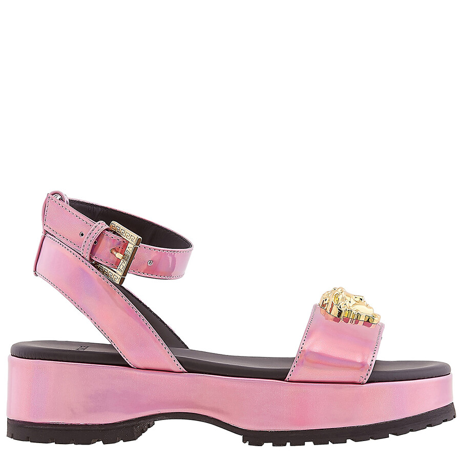 Young Versace Kids La Medusa Platform Sandals In Yellow/pink