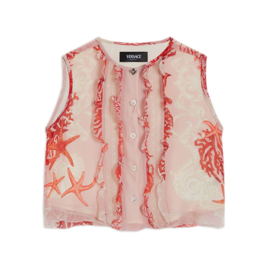 Kids Medusa Head-Motif Round Neck Silk Shirt