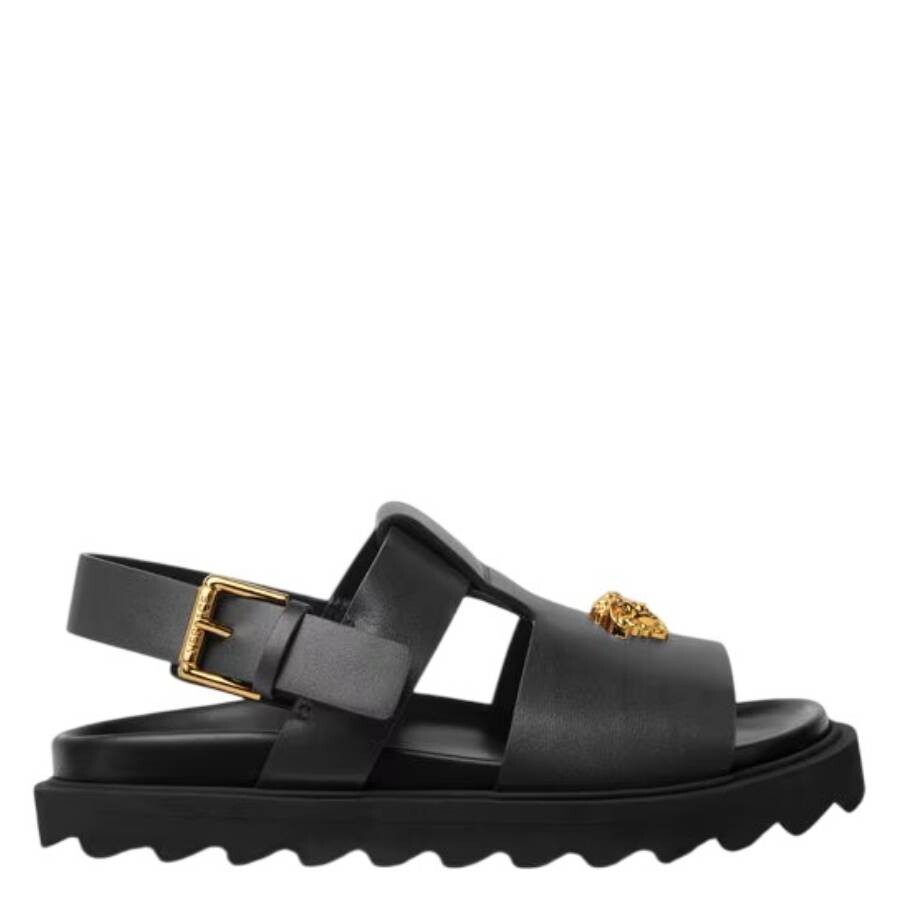 Young Versace Kids Medusa-plaque Leather Sandals In Black