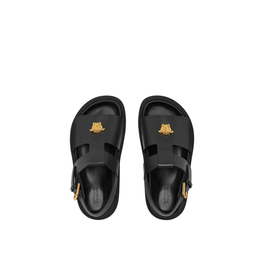 Young Versace Kids Medusa-plaque Leather Sandals In Black