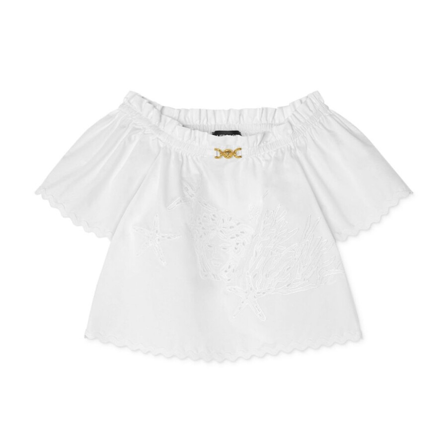 Young Versace Kids Sangallo Embroidered Cotton Shirt In White