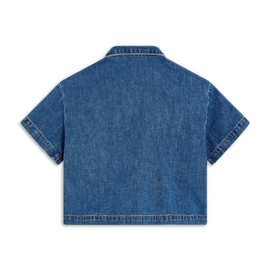Young Versace Medusa Head-motif Camp-collar Denim Shirt In Blue