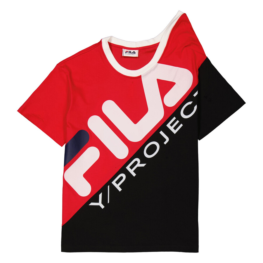 Y/project Fila Clip Shoulder Cotton T-shirt In Black