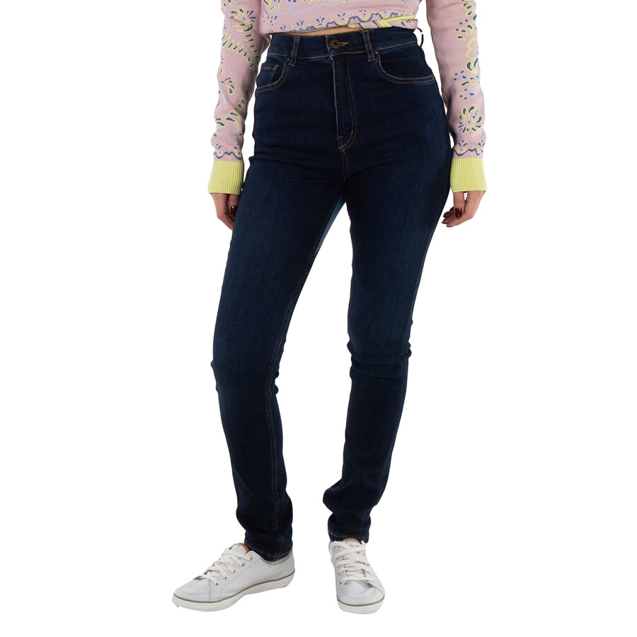 Navy Bicolor Heart Detail Jeans, Wasit Size 25