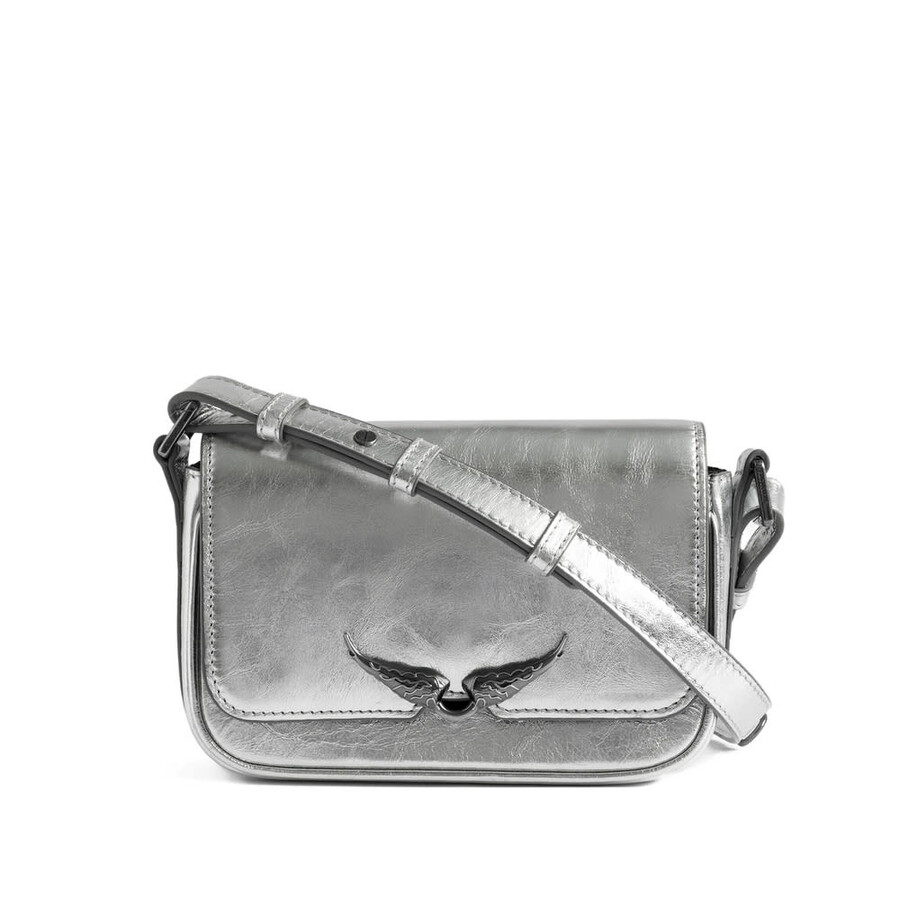 Zadig & Voltaire Le Zazi Metallic Leather Crossbody Bag In Silver