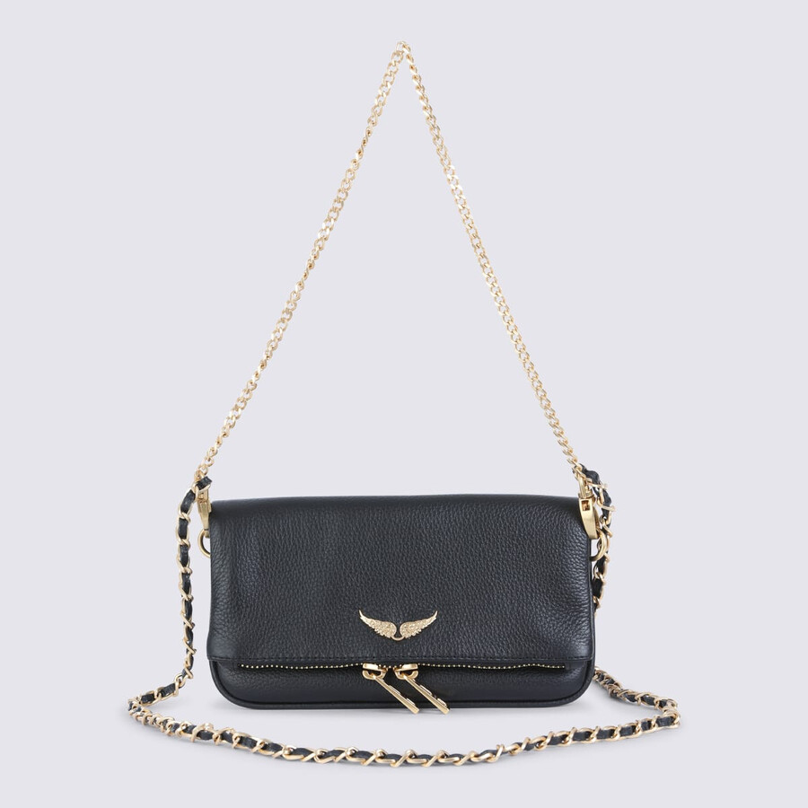 Zadig & Voltaire Black Rock Nano Grained Leather Shoulder Bag In Black