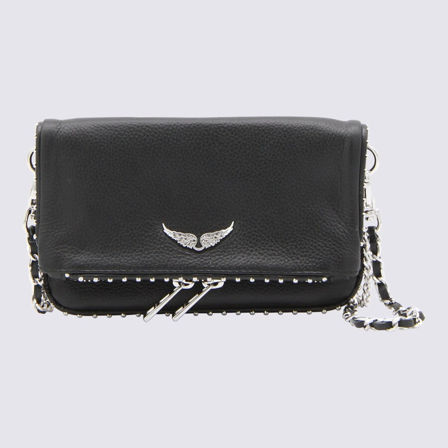 Zadig & Voltaire Chain Strap Metal Embellishment Studded Flap In Black