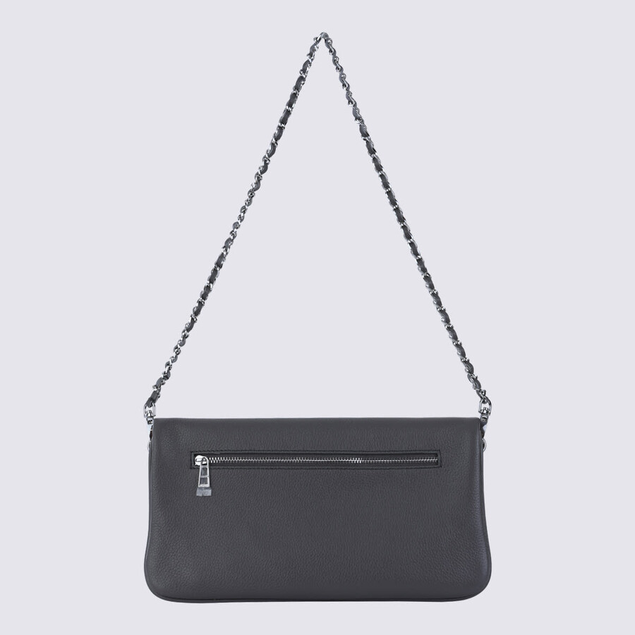 Zadig & Voltaire Dark Grey Leather Shoulder Bag In Silver