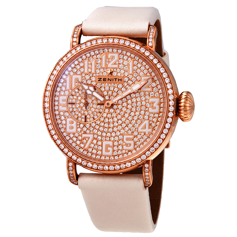 Zenith Pilot 18kt Rose Gold Automatic Diamond Dial Ladies Watch 22.1931.681/79.C732