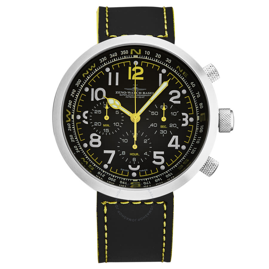 Shop Zeno Ronda Auto Chronograph Automatic Black Dial Men's Watch B560-a19 In Black / Yellow