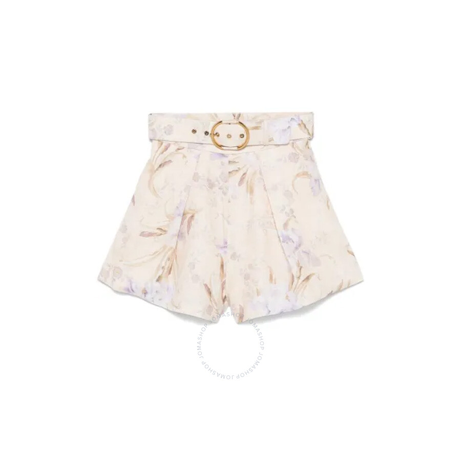 Zimmermann Eden Floral Tuck Shorts In Beige
