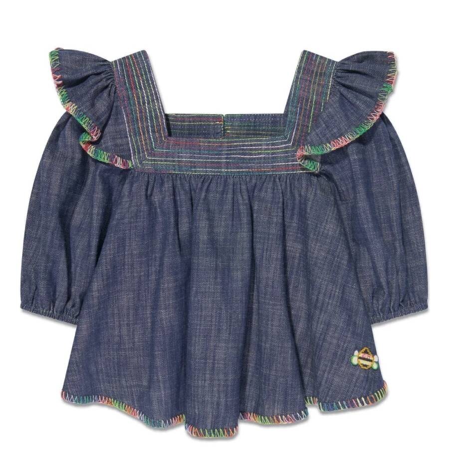 Girls Alight Ruffled Denim Top