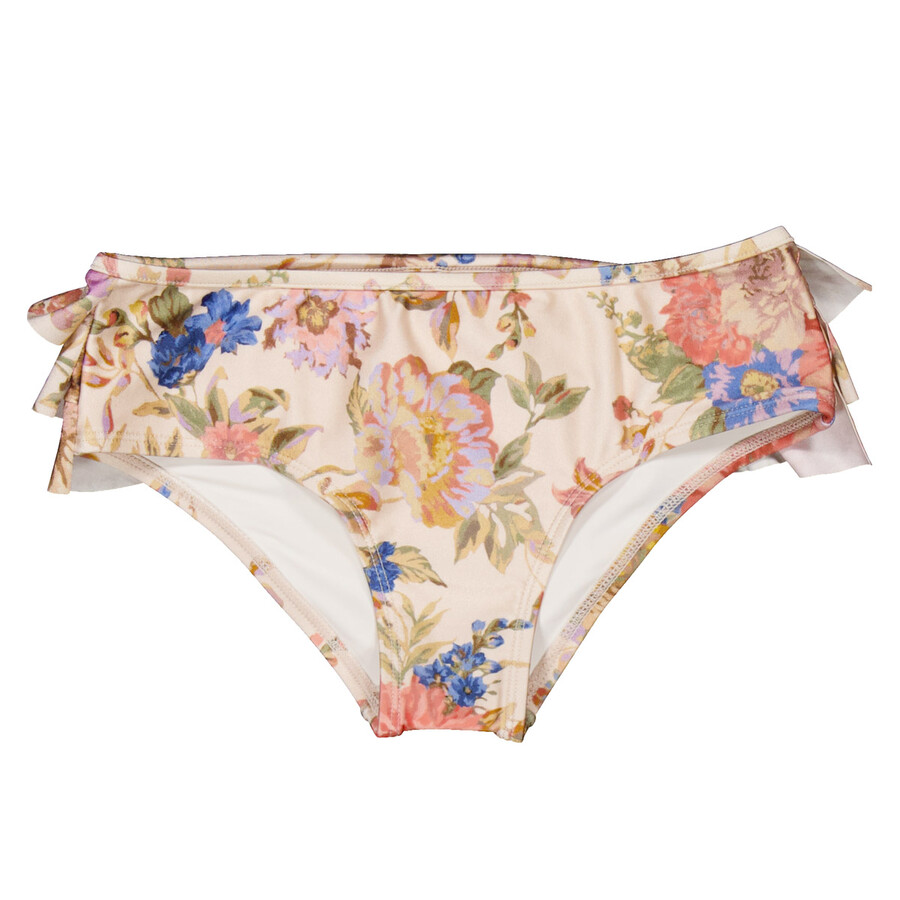 Zimmermann August Floral-print Bikini Bottoms In Beige