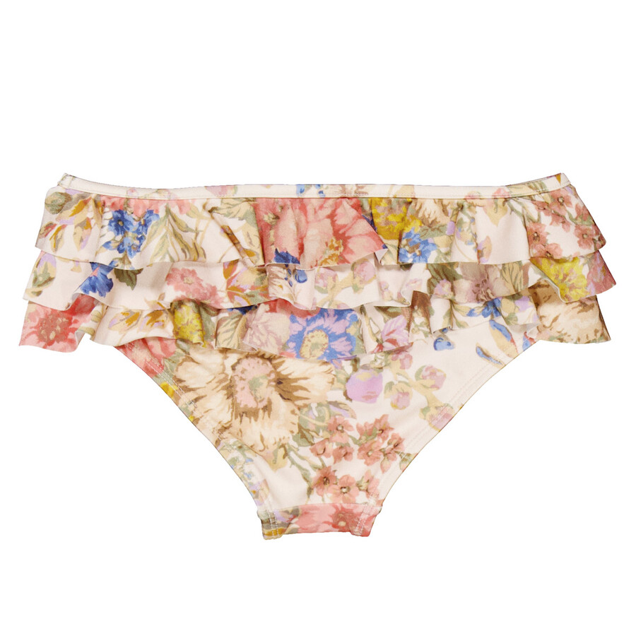 Zimmermann August Floral-print Bikini Bottoms In Beige