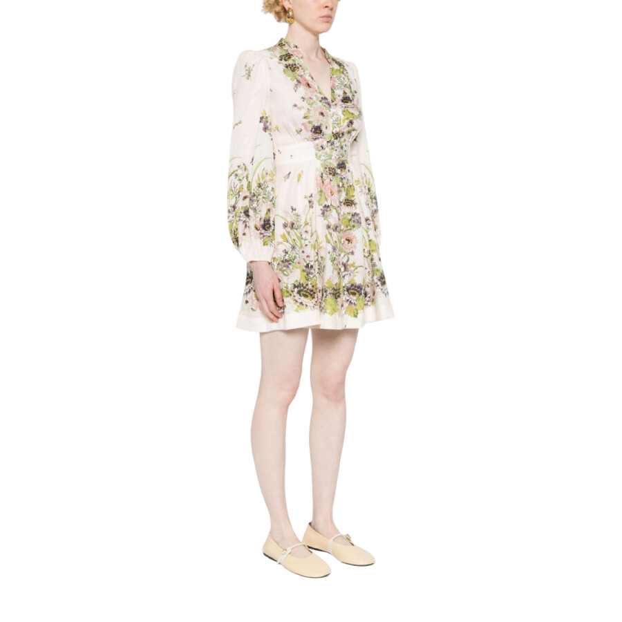 Zimmermann Halliday Plunge Linen Mini Dress In Beige