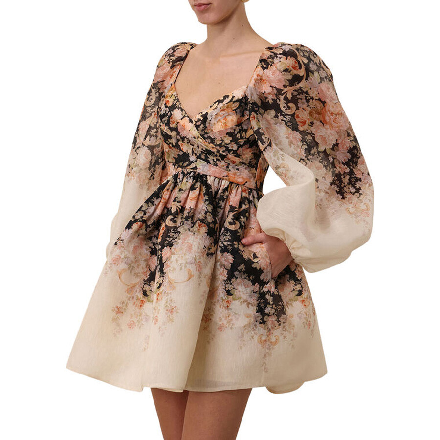 Zimmermann Illustration Draped Mini Dress In Multi