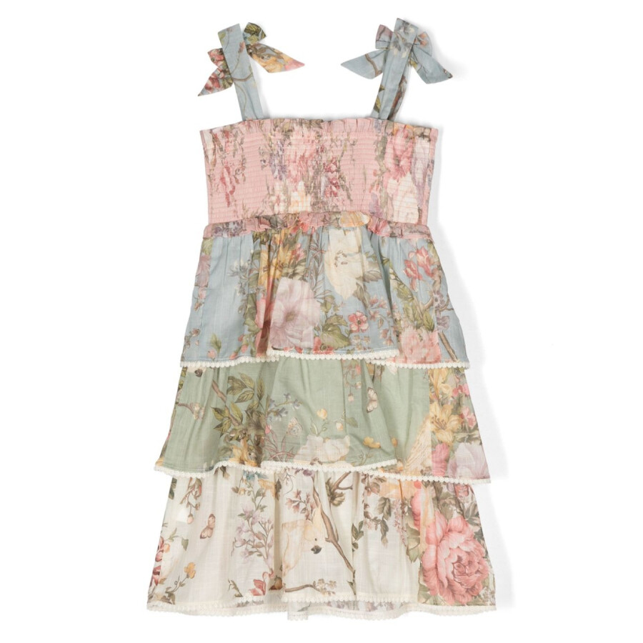 Zimmermann Kids All-over Floral Print Square Neck Cotton Dress