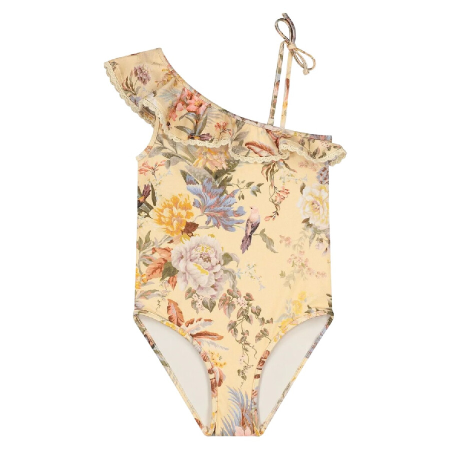 Kids One Shoulder Floral Print One Piece Swimsuit