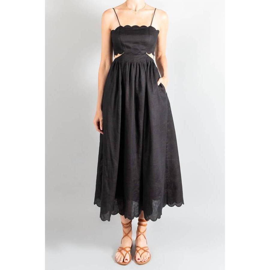 Zimmermann Ladies Jude Scallop Midi Dress Black, Size Small 101588