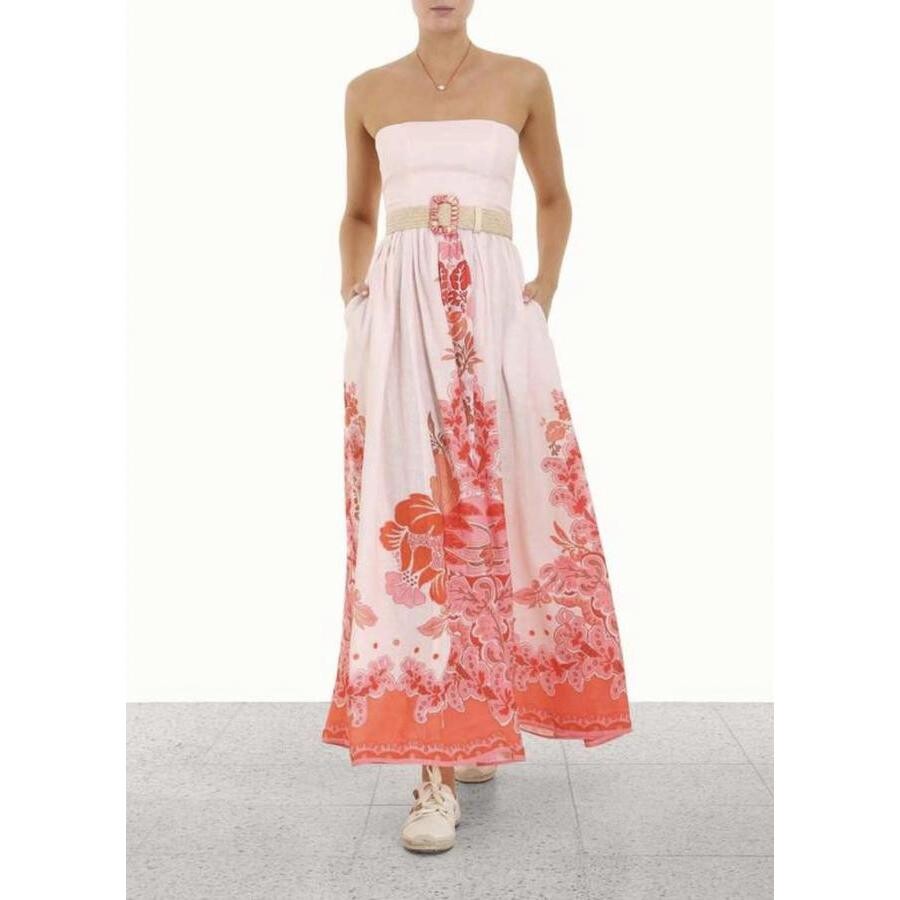 Zimmermann Ladies Violet Strapless Long Dress Petite Coral Floral, Size