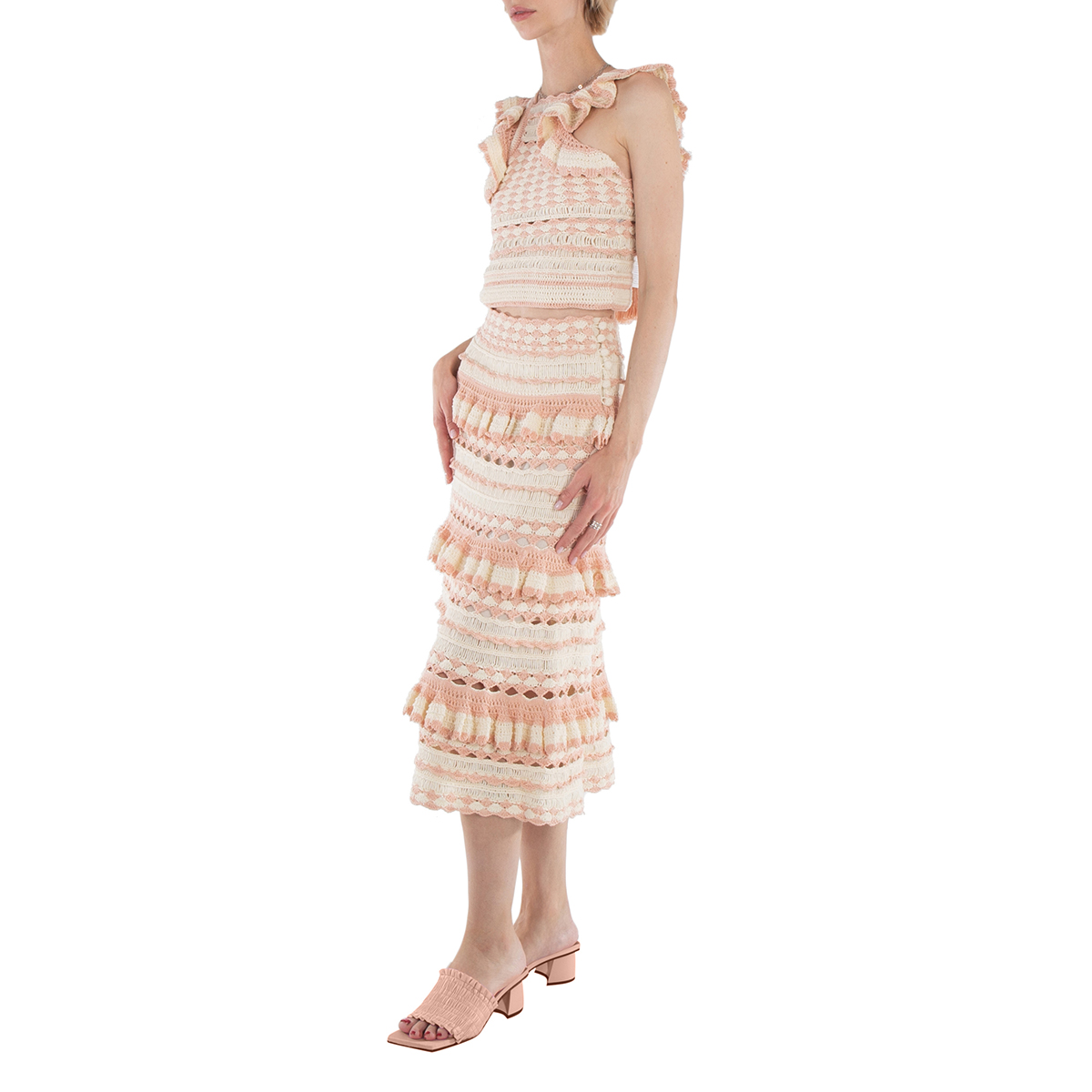 Clover Crochet Halter Tank Pink Cream