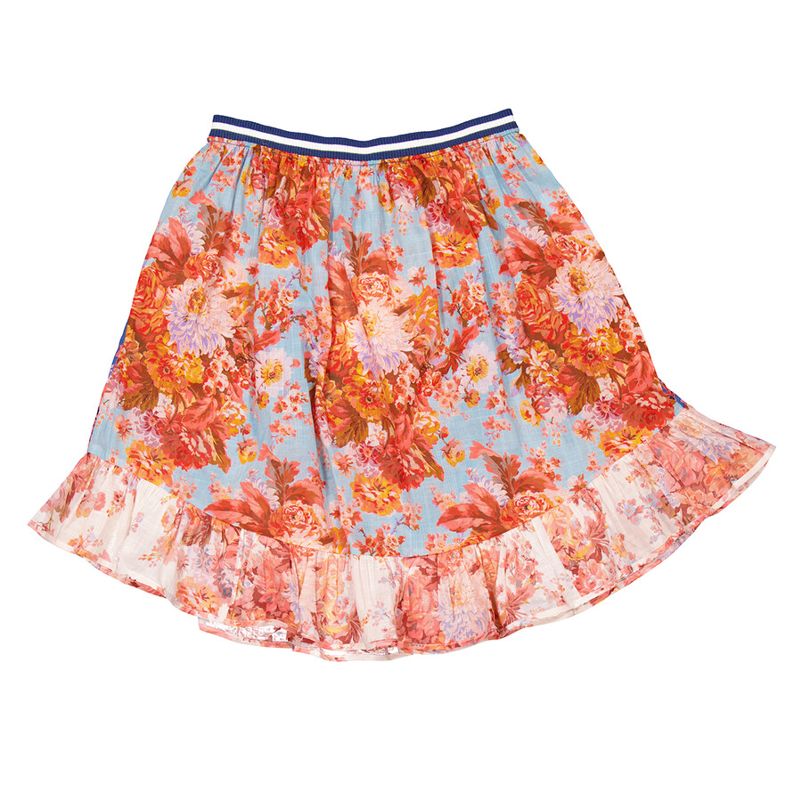 Zimmermann Spliced Floral-print Ruffle-detail Skirt